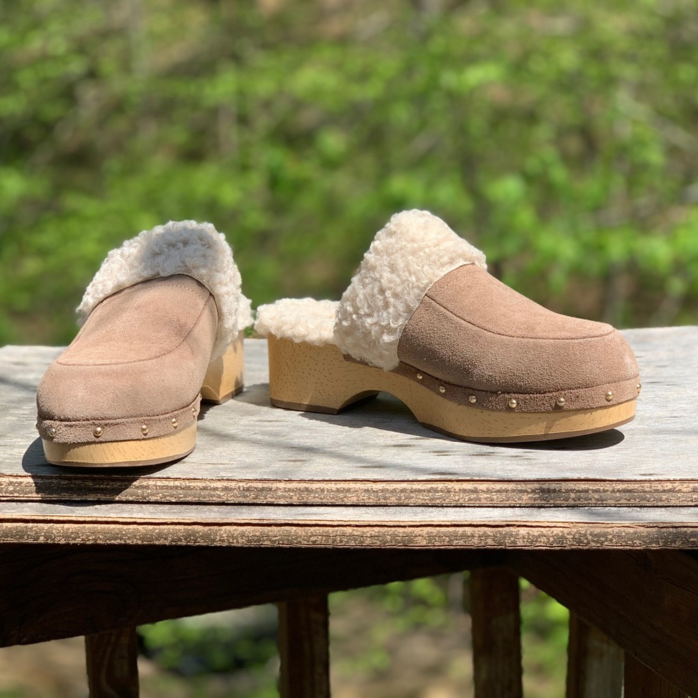 Kensie Joselynn Faux Shearling & Suede Mules Clogs Slip On